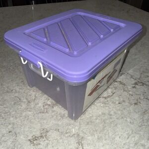 Vintage 1990s Rubbermaid Keepers 0562 Latch Storage Box Clear Purple Lid 9X7X5.5